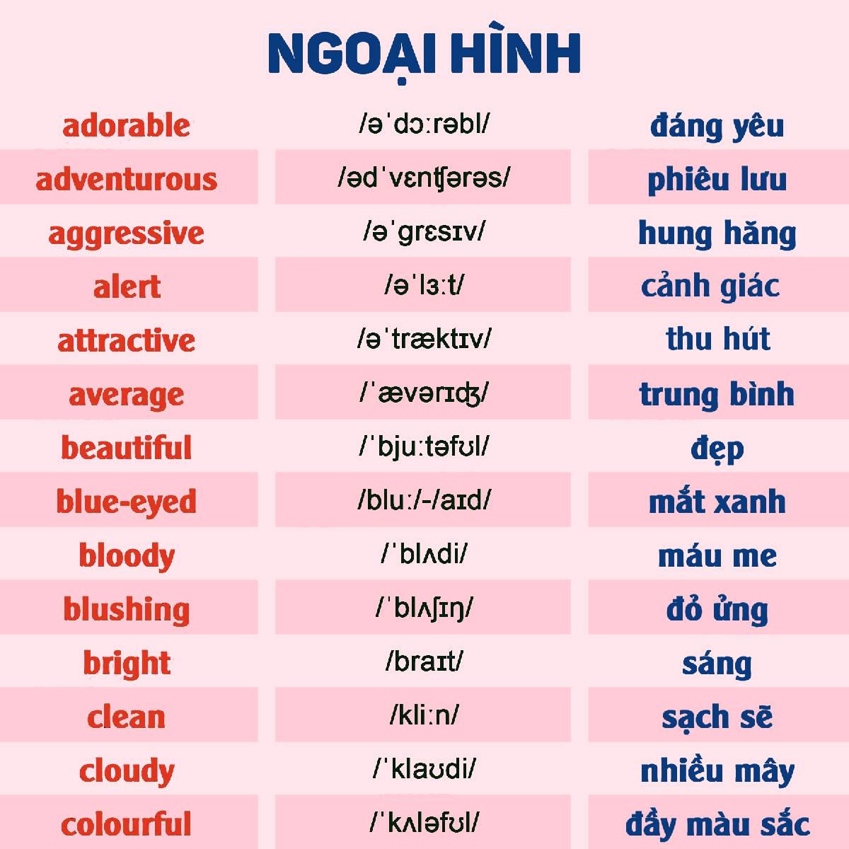 tính từ thông dụng trong tiếng Anh